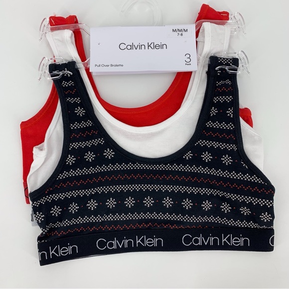 Calvin Klein NWT Girls' Red, Black, and White 3-Pack Pull Over Bralette, Medium - Picture 3 of 12